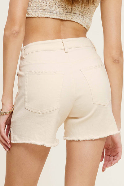 Basic Washed Denim Spring Summer Shorts White