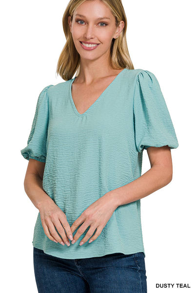 CORAL AIRFLOW PUFF SLEEVE TOP