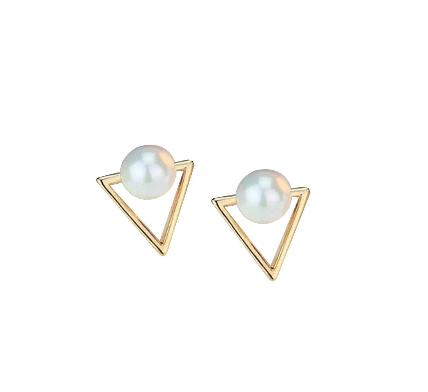 Geometric Pearl and Gold Stud Earrings