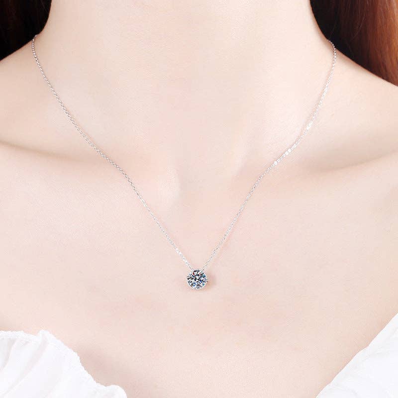 Four-Prong Moissanite Charm Necklace in 925 Sterling Silver
