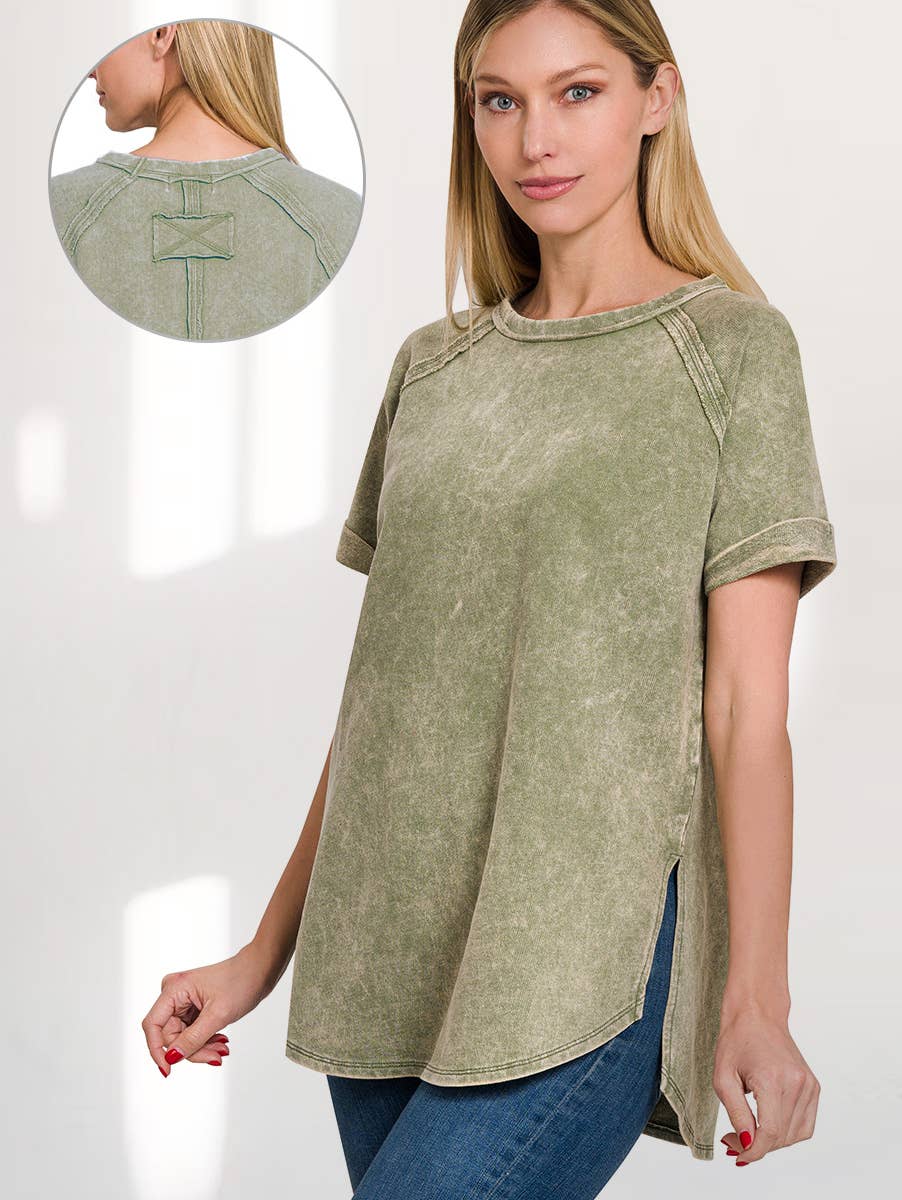 Kelly Green French Terry Vintage Wash Raglan Casual Top