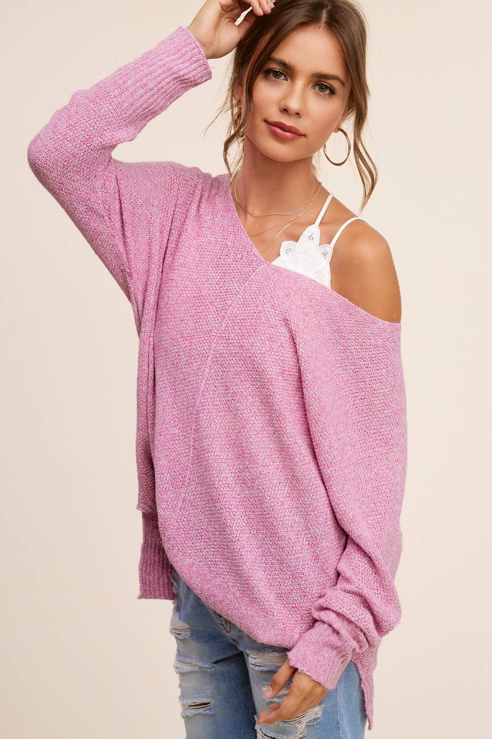 Pink Lightweight Loose Fit Spring Fall Sweater