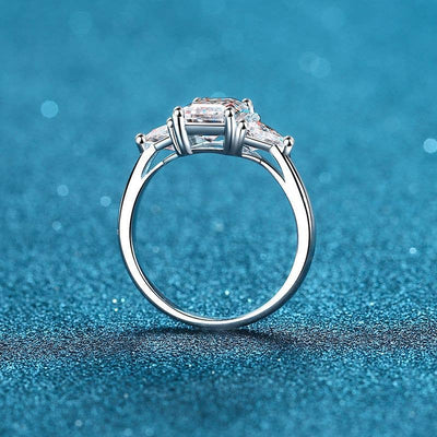 Three Stone Moissanite Engagement Ring in Sterling Silver