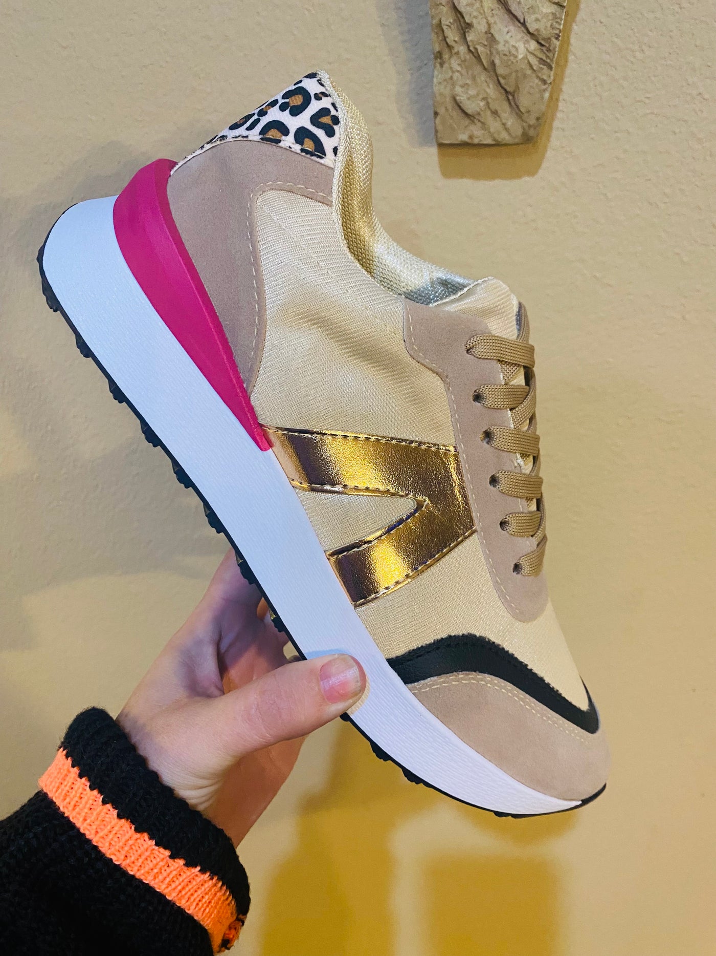Cheetah Sneaker Taupe & Pink