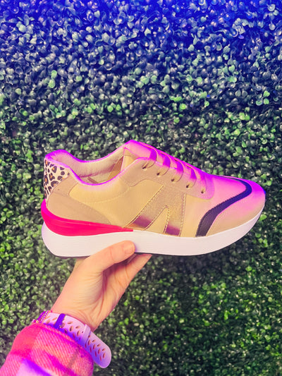 Cheetah Sneaker Taupe & Pink