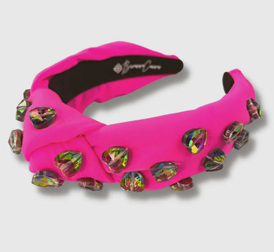 Neon Pink Headband with Rainbow Heart Crystals