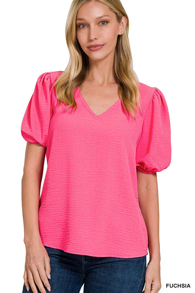 CORAL AIRFLOW PUFF SLEEVE TOP